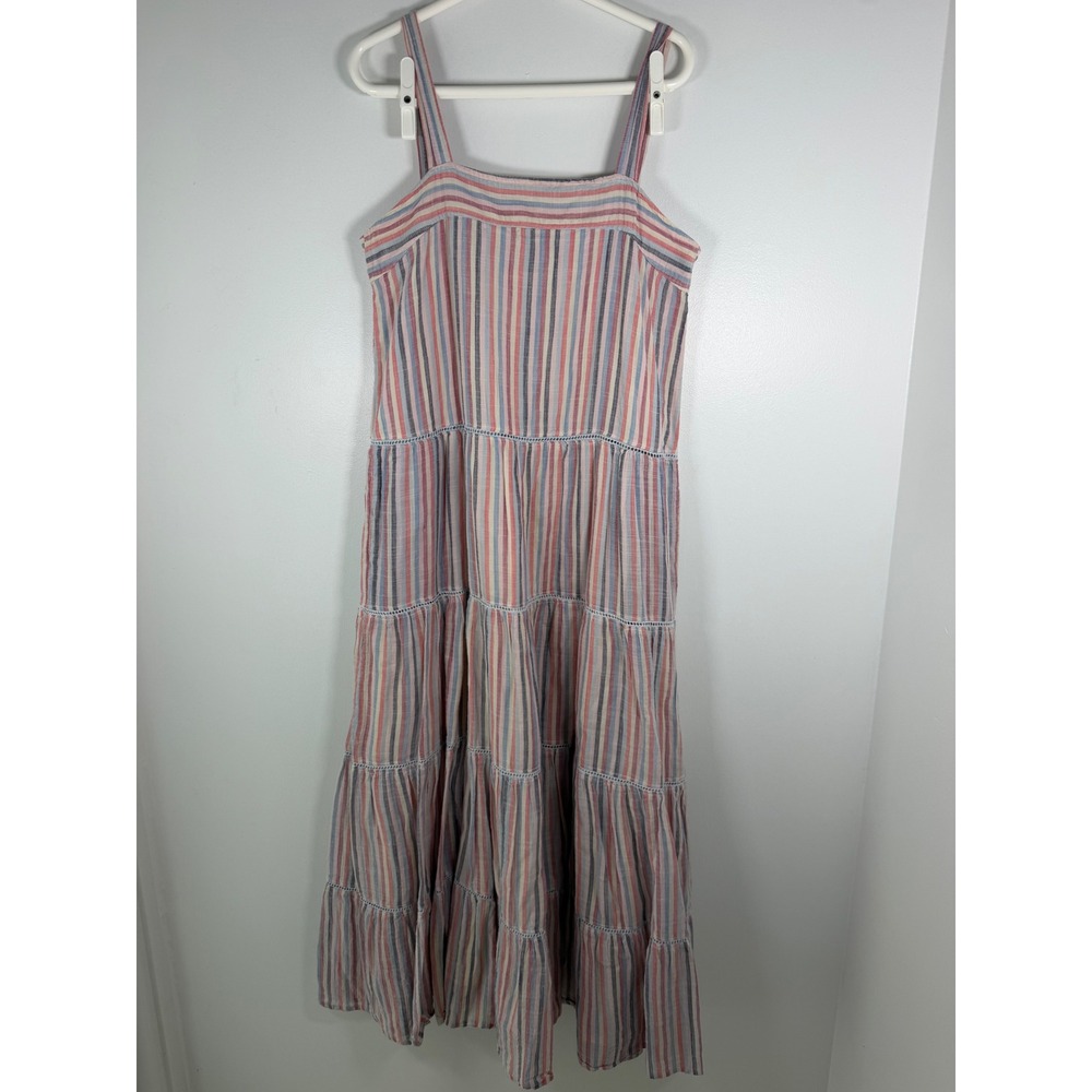 Anthropologie Sundry Luna Tiered Midi Dress Striped Pastel Beach Resortwear 2 - Picture 2 of 10